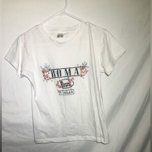 Womens Size M White Roma-Italia Graphic Short Sleeve Crop T-Shirt.Smartee Brand.
